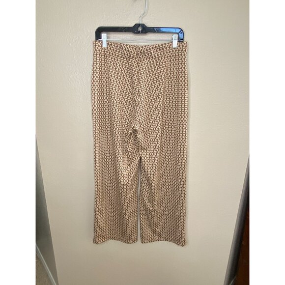 Max Studio London Womens Wide-Leg Geometric Pants L Polyester/Rayon Blend Tan - Picture 3 of 8